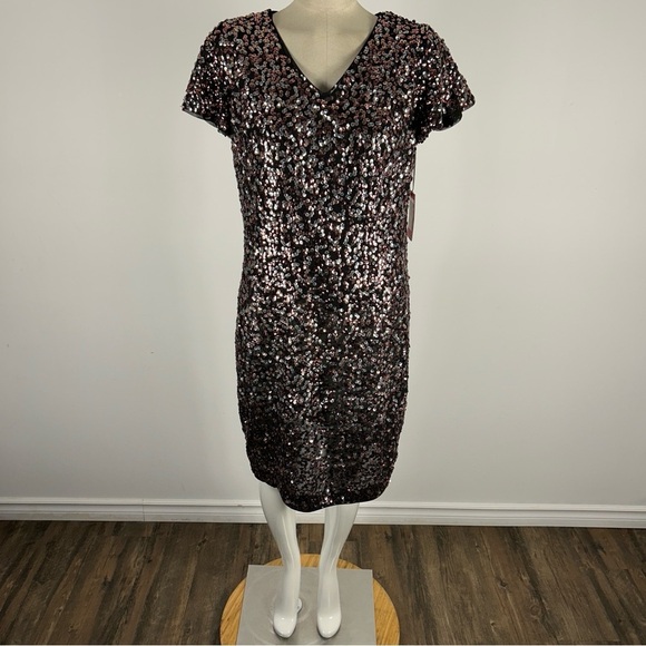Vince Camuto Sparkling Black and Pink Mini Dress - Picture 1 of 15